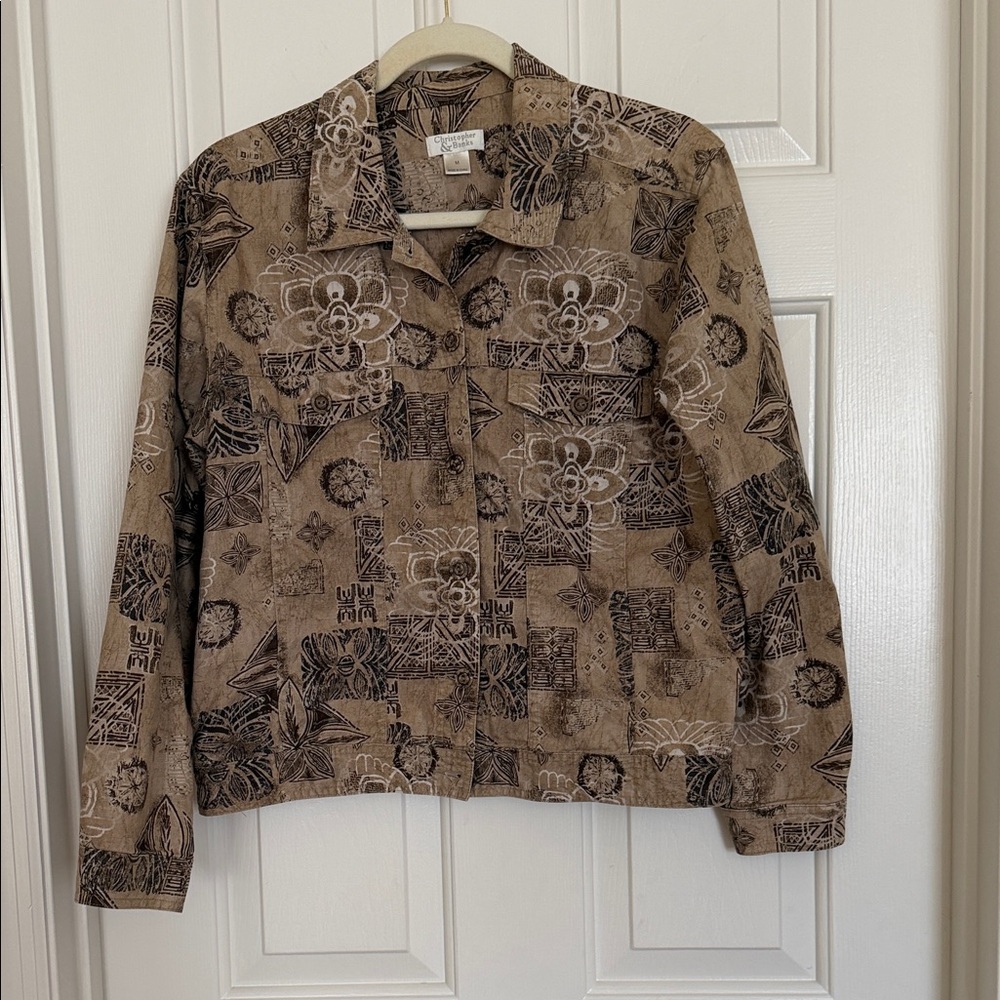 Christopher & Banks Tan Floral Patterned Blazer Sz M